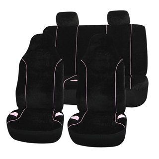 Black Velour with Heart Embroidery Univerisal Car Seat Covers (Full