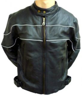 Mens Black Leather Motorcycle Jacket with Scotchlite