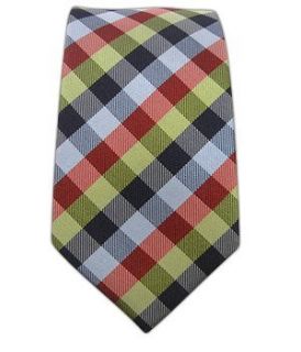 100% Silk Woven Blue, Green and Red Colorful Gingham