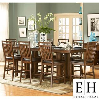 Harper 9 piece Mission Oak Counter Height Dining Set