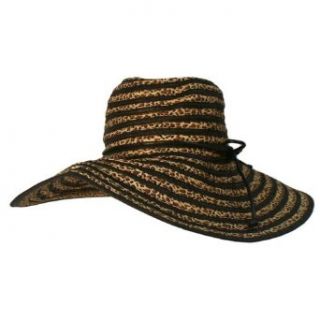 Black & Leopard Print Striped 5 Brim Floppy Hat Clothing