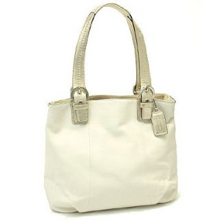 Coach Soho Leather North South Tote Bag Purse 17216 White Gold Shoes