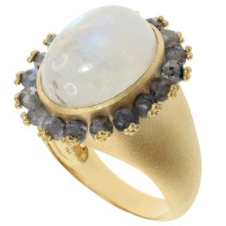 Michael Valitutti Kristen Gold over Silver Moonstone and Iolite Ring