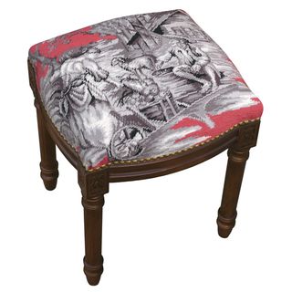 Country Toile Pink/ Grey Needlepoint Stool