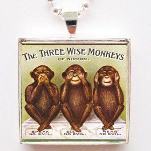 The Three Wise Monkeys Vintage Print Art Glass Tile