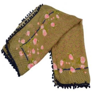 Cozzy Land Floral Pom Pom Scarf Brown  40 inches wide x 40