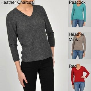 In Cashmere Womens Cashmere V neck 3/4 sleeve Sweater