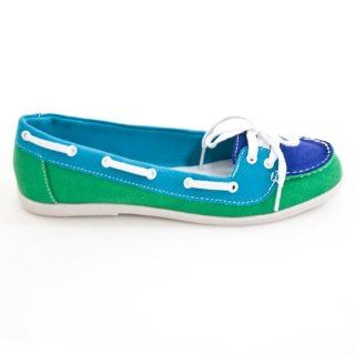  Soda Shoes Totie Boat Shoes, Navy/Light Blue/Green, 7.5: Shoes