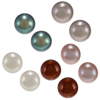 Glitzy Rocks Silver Freshwater Pearl Stud Earrings (5 6 mm) (Set of 5