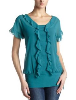 Kensie Womens Chiffon Top,Teal,X Large Clothing
