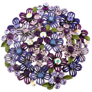 Silvertone Crystal Purple Flower Cluster Brooch