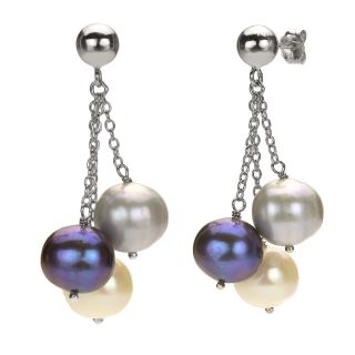 DaVonna Silver Grey Black and White FW Pearl Drop Earrings with Gift