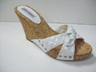 Steve Madden Corre Patent Puff Cork Wedge (10, White Patent) Shoes
