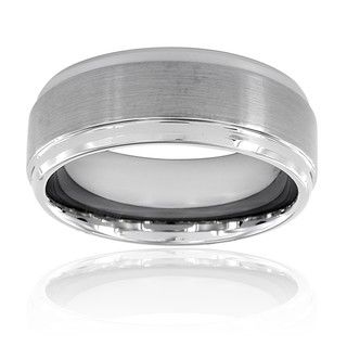Mens Brushed and Polished Ridged Edge Tungsten Band (9 mm
