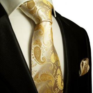Paul Malone 100% Silk Mens Necktie + Handkerchief Gold