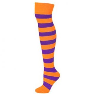 AJs Adult Striped Knee Socks   Neon Orange, Purple M