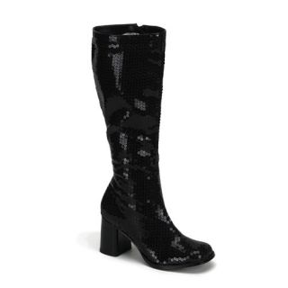 Knee Boots 3 Inch Block Heel Sequins Sexy Knee High Black Shoes