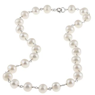 DaVonna Sterling Silver White Freshwater Pearl Link Necklace (8 8.5 mm