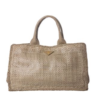 Prada Madra Braided Taupe Leather Tote Bag