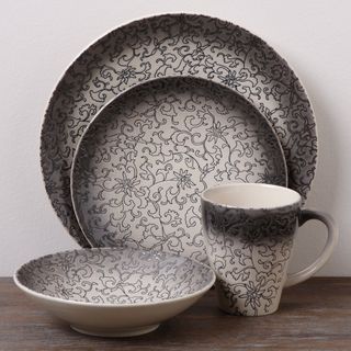 Euro Ceramica Scroll Stoneware 16 piece Dinnerware Set