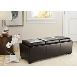 Broadway Triple Tray Brown Leather Storage Ottoman Compare $418.95