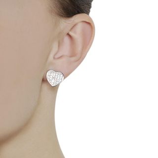 Journee Collection Silvertone Pave set CZ Heart Stud Earrings