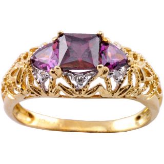 Michael Valitutti 10k Gold Rhodolite Garnet and Diamond Trinity Ring