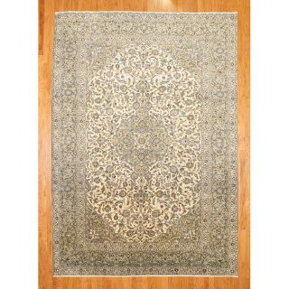 Hand knotted Persian Ivory Kashan Wool Rug (93 x 131)