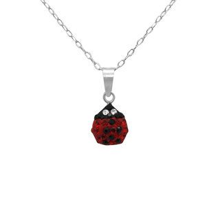 Sterling Silver Black and Red Crystal Ladybug Necklace