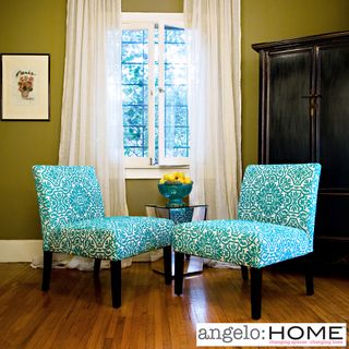 angeloHOME Bradstreet Damask Turquoise Blue Armless Chairs (Set of 2