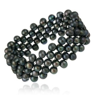 Stonique Creations Freshwater 3 row Peacock Pearl Stretch Bracelet (5