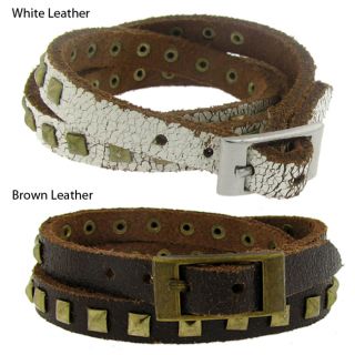 Moise Leather and Goldtone Square Stud Bracelet
