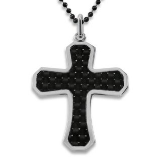 Stainless Steel Black Carbon Fiber Inlay Cross Necklace