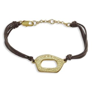 Goldplated Oval Brown Leather Bracelet