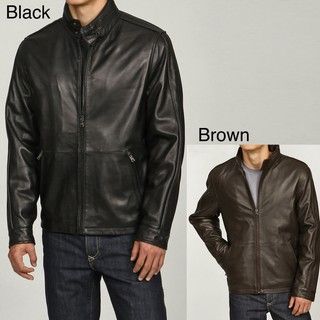 Izod Mens Black Leather Stand Collar Jacket