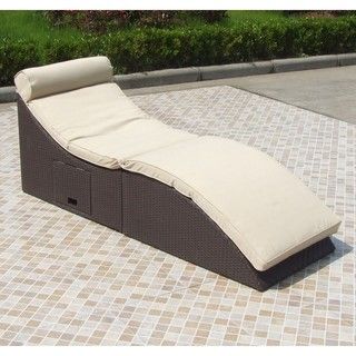 Wicker and Polyester Storage Outdoor Chaise Lounger