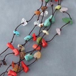 Cotton Multicolor Gemstone Layered Long Necklace (Thailand