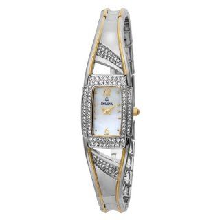 Bulova Womens 98L128 Crystal Accented Bangle Mother of Pearl Dial