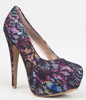 Qupid PENELOPE 127 Floral Lace Platform High Heel Stiletto Pump Shoes