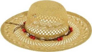TROPICAL TRENDS Woven Sun Hat W/ Shell & Beaded Raffia