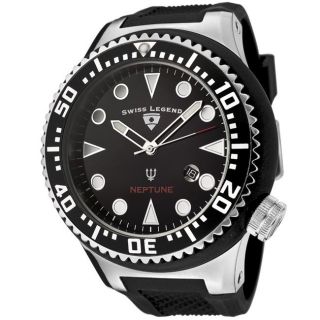 Swiss Legend Mens Neptune Black Dial Black Textured Silicone Watch
