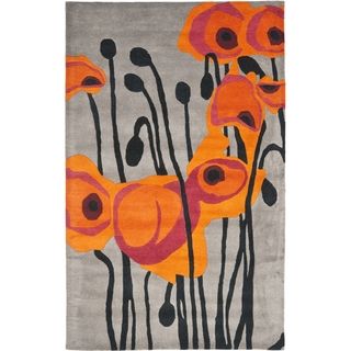 Handmade Elegance Grey/ Orange New Zealand Wool Rug (76 x 96