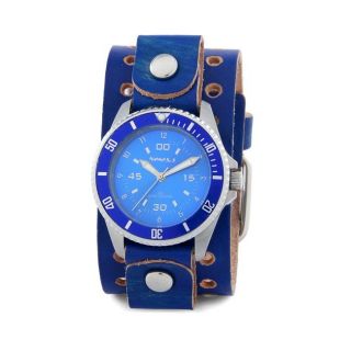 Nemesis Mens Signature Blue Dial Blue Leather Cuff Watch