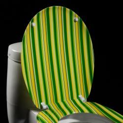 Green Cabana Stripe Designer Melamine Toilet Seat Cover