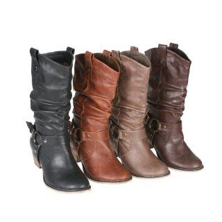 Refresh Wild 02 Womens Mid calf Cowboy boots with distressed PU upper