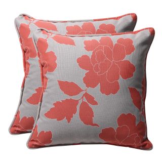 Decorative Grey/ Coral Floral Square Outdoor Toss Pillows (Set of 2