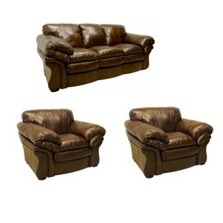 Chicago Brown Italian Leather Sofa and Two Chairs
