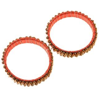 Set of 2 Fiber and Wood Bead Bangle Bracelets (Pakistan)