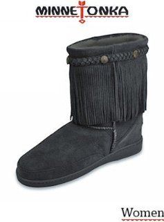  Minnetonka Moccasin Fringe Classic Pug Boot #3551T Grey Shoes