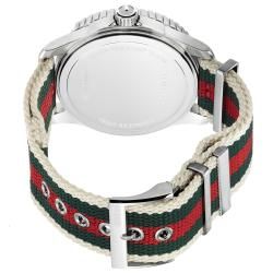 Gucci Mens Timeless White Dial Green/ Red Nylon Strap Quartz Watch